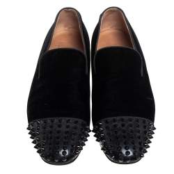 Christian Louboutin Black Velvet Spooky Spiked Toe Cap Smoking Slippers Size 42