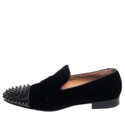 Christian Louboutin Black Velvet Spooky Spiked Toe Cap Smoking Slippers Size 42