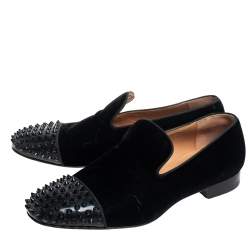 Christian Louboutin Black Velvet Spooky Spiked Toe Cap Smoking Slippers Size 42
