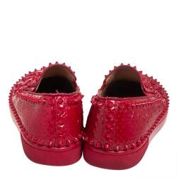 Christian Louboutin Red Python Pik Boat Slip On Sneakers Size 41  