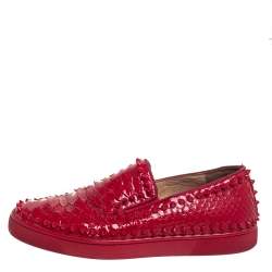 Christian Louboutin Red Python Pik Boat Slip On Sneakers Size 41  