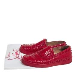 Christian Louboutin Red Python Pik Boat Slip On Sneakers Size 41  