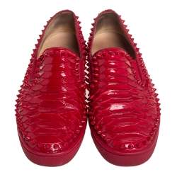 Christian Louboutin Red Python Pik Boat Slip On Sneakers Size 41  