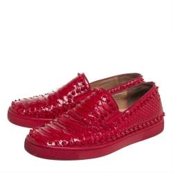 Christian Louboutin Red Python Pik Boat Slip On Sneakers Size 41  