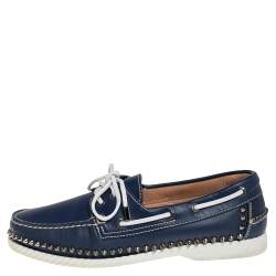 مملوكة مسبقًا Christian Louboutin Blue Leather Steckel Spike Boat Loafers Size 41