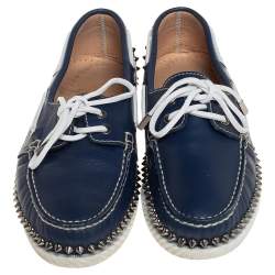 مملوكة مسبقًا Christian Louboutin Blue Leather Steckel Spike Boat Loafers Size 41