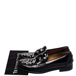 Pre Owned Christian Louboutin Black/White Patent Leather Slip On Loafers Size 41