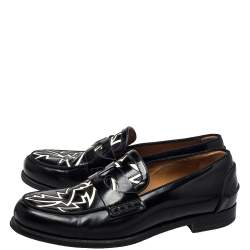 Pre Owned Christian Louboutin Black/White Patent Leather Slip On Loafers Size 41