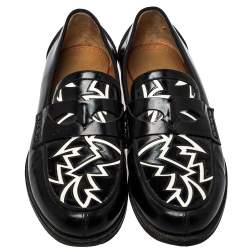 Pre Owned Christian Louboutin Black/White Patent Leather Slip On Loafers Size 41