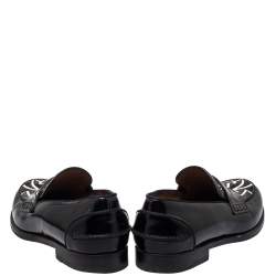 Pre Owned Christian Louboutin Black/White Patent Leather Slip On Loafers Size 41