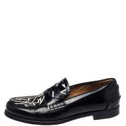 Pre Owned Christian Louboutin Black/White Patent Leather Slip On Loafers Size 41