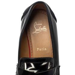 Pre Owned Christian Louboutin Black/White Patent Leather Slip On Loafers Size 41