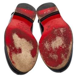 Pre Owned Christian Louboutin Black/White Patent Leather Slip On Loafers Size 41