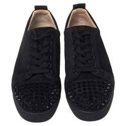 Pre Owned Christian Louboutin Black Suede Spike Cap Toe Louis Junior Sneakers Size 44