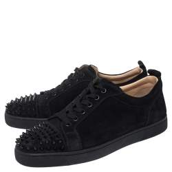Pre Owned Christian Louboutin Black Suede Spike Cap Toe Louis Junior Sneakers Size 44