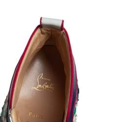 Pre Owned Christian Louboutin Multicolor Embroidered Suede and Leather Louis Patch High Top Sneakers Size 45