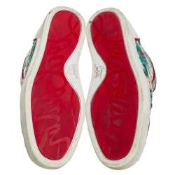 Pre Owned Christian Louboutin Multicolor Embroidered Suede and Leather Louis Patch High Top Sneakers Size 45