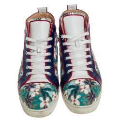Pre Owned Christian Louboutin Multicolor Embroidered Suede and Leather Louis Patch High Top Sneakers Size 45