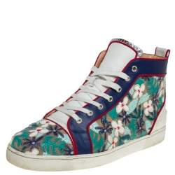 Pre Owned Christian Louboutin Multicolor Embroidered Suede and Leather Louis Patch High Top Sneakers Size 45