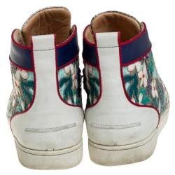 Pre Owned Christian Louboutin Multicolor Embroidered Suede and Leather Louis Patch High Top Sneakers Size 45