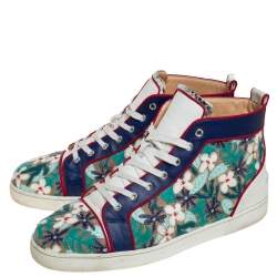 Pre Owned Christian Louboutin Multicolor Embroidered Suede and Leather Louis Patch High Top Sneakers Size 45