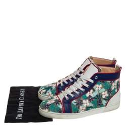 Pre Owned Christian Louboutin Multicolor Embroidered Suede and Leather Louis Patch High Top Sneakers Size 45