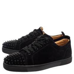 Pre Owned Christian Louboutin Black Suede Louis Junior Spikes Sneakers Size 42