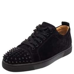 Pre Owned Christian Louboutin Black Suede Louis Junior Spikes Sneakers Size 42