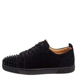 Pre Owned Christian Louboutin Black Suede Louis Junior Spikes Sneakers Size 42