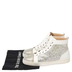 Pre Owned Christian Louboutin Silver/White Leather Rantus Crystal Embellished High Top Sneakers Size 41