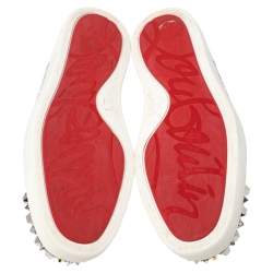 Pre Owned Christian Louboutin White Leather Louis Junior Mix Spikes And Crystal Embellished Sneakers Size 41.5