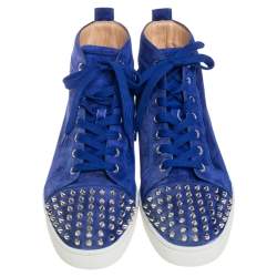 Pre Owned Christian Louboutin Blue Suede Lou Spikes High Top Sneakers Size 42.5