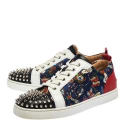 Pre Owned Christian Louboutin Multicolor Floral Print Satin and Leather Louis Spike Junior Low Top Sneakers Size 42