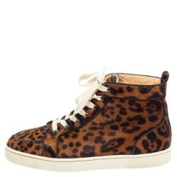 Christian Louboutin Brown Leopard Print Calf Hair Rantus Orlato High Top Sneakers Size 41
