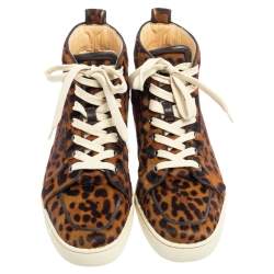 Christian Louboutin Brown Leopard Print Calf Hair Rantus Orlato High Top Sneakers Size 41
