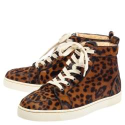 Christian Louboutin Brown Leopard Print Calf Hair Rantus Orlato High Top Sneakers Size 41