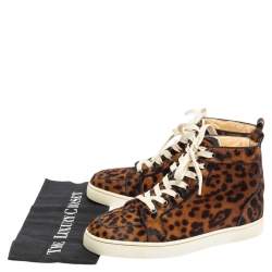Christian Louboutin Brown Leopard Print Calf Hair Rantus Orlato High Top Sneakers Size 41