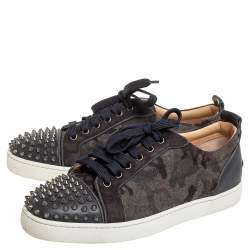 Pre Owned Christian Louboutin Multicolor Leather And Wool Louis Junior Spiked Low Top Sneakers Size 41.5