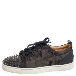 Pre Owned Christian Louboutin Multicolor Leather And Wool Louis Junior Spiked Low Top Sneakers Size 41.5