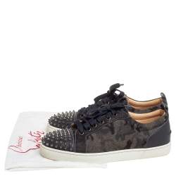 Pre Owned Christian Louboutin Multicolor Leather And Wool Louis Junior Spiked Low Top Sneakers Size 41.5