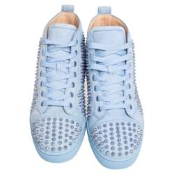 Pre Owned Christian Louboutin Blue Suede Louis Spikes High Top Sneakers Size 41