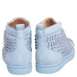 Pre Owned Christian Louboutin Blue Suede Louis Spikes High Top Sneakers Size 41