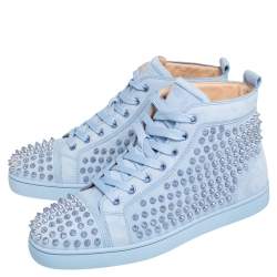 Pre Owned Christian Louboutin Blue Suede Louis Spikes High Top Sneakers Size 41