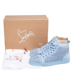 Pre Owned Christian Louboutin Blue Suede Louis Spikes High Top Sneakers Size 41