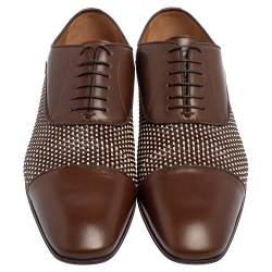 مملوكة مسبقًا حذاء أوكسفورد كريستيان لوبوتان رباط جرغو جلد مغزول بني مقاس 42.5