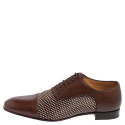 مملوكة مسبقًا حذاء أوكسفورد كريستيان لوبوتان رباط جرغو جلد مغزول بني مقاس 42.5