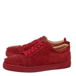 Christian Louboutin Red Suede Louis Junior Spike Low Top Sneakers Size 44.5
