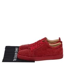 Christian Louboutin Red Suede Louis Junior Spike Low Top Sneakers Size 44.5