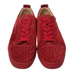 Christian Louboutin Red Suede Louis Junior Spike Low Top Sneakers Size 44.5