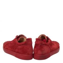 Christian Louboutin Red Suede Louis Junior Spike Low Top Sneakers Size 44.5